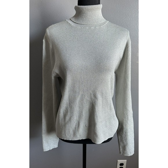 EVIE Womens XL Grey Sparkle Ribbed Turtleneck Silk Blend Long Sleeve Sweater NWT - Picture 1 of 8
